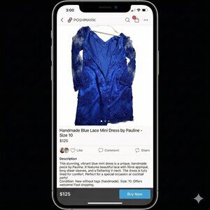 Blue Lace Mini Dress with lining Handmade by Pauline